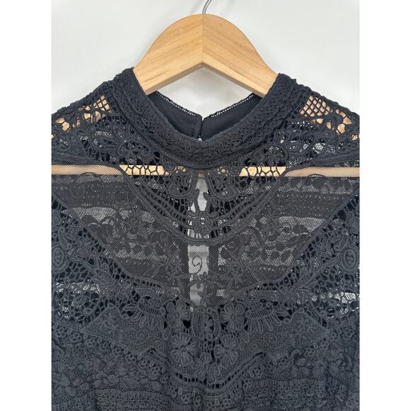 Kimchi Blue Anastasia Playsuit Romper Sheer Lace Floral Mock Neck Teddy Lingerie - Picture 8 of 13